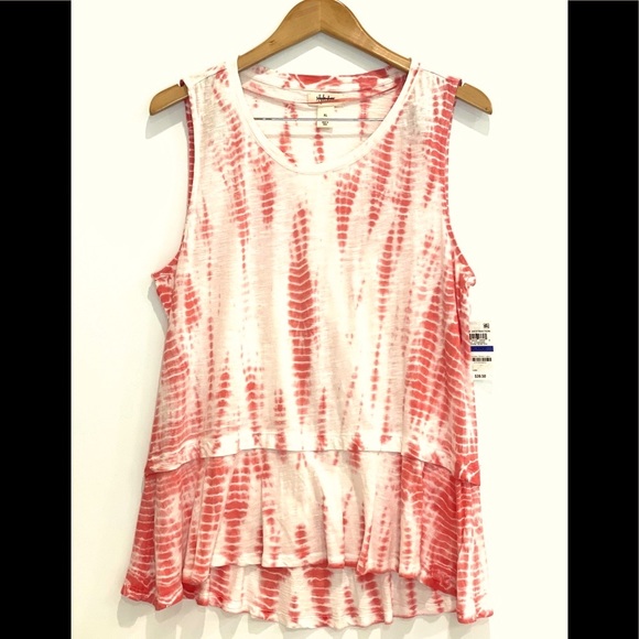 Style & Co. Tops - Style & Co Coral Bliss Tie Dye Sleeveless T Soft and Flowy Lower Flounce Ruffle